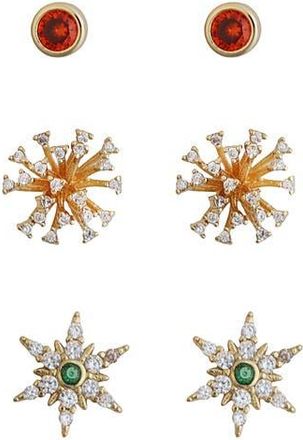 Panacea Set of 3 Cubic Zirconia Starburst Stud Earrings in Gold at Nordstrom Rack