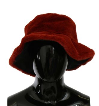 Dolce & Gabbana Womens Red Bordeaux Fur Wide Brim Bucket Hat Polyester