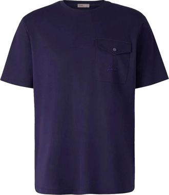 Herno Logo Detailed Crewneck T-shirt - Heren - T-shirts - Blauw - XL - Katoen - Tops