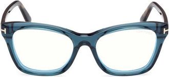 Tom Ford 53mm Cat Eye Blue Light Blocking Optical Glasses in Aqua /Vintage Blue Havana at Nordstrom