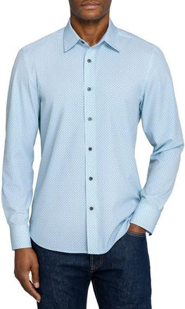 ConStruct Slim Fit Diamond Geo Woven Long Sleeve Basic Shirt in White/green at Nordstrom, Size Xx-Large
