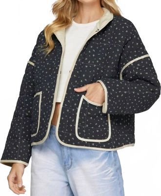 She + Sky Quilted Flower Long Sleeve Jacket In Navy