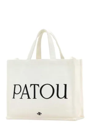 Patou Womens White Canvas Shopping Bag Exterior: Cotton Borse A Mano