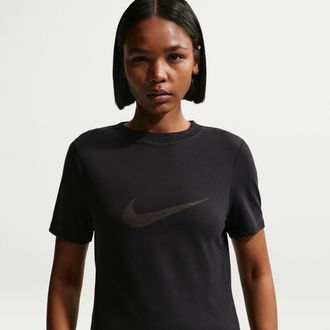 Nike Womens Nike Sportswear Slim Short-Sleeve Burnout Logo Top in Black | IO1516-010