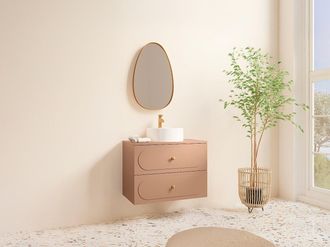 Vente-Unique Mobile bagno sospeso con lavabo dappoggio tondo - Rosa antico - 80 cm - SATOBAL