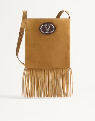 Valentino Garavani Borsa A Spalla Valentino Garavani Nellc&ocirc;te In Suede Con Frange Uomo HAVANA BEIGE/FONDANT UNI