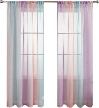 No Brand Cortinas Transparentes De Dos Piezas En Colores Rosa, Morado Y Verde (140 X 260 Cm)