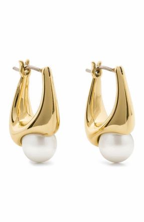 Kate Spade New York faux pearl huggie hoop earrings in Cream/Gold at Nordstrom