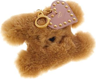 Celine Celine Triomphe Shearling & Leather Pom-Pom Charm
