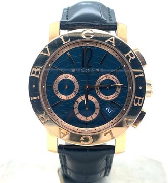 Bulgari Pre-owned Bvlgari Bvlgari Bvlgari Chronograph Blue Dial Mens Watch BBP42GLCH