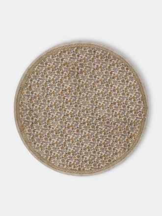 Chamois Parrot Block-Printed Linen Round Tablecloth (86.5in/2.2m)