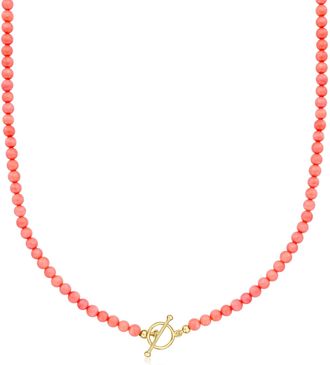 Ross-Simons 3.5-4mm Pink Coral Bead Charm-Compatible Toggle Necklace in 18kt Gold Over Sterling