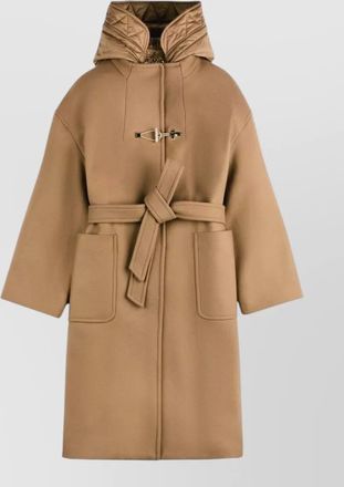 Fay quilted hooded belted long coat
