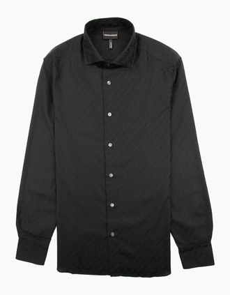 Emporio Armani Mens Emporio Armani Emporio All Over Jacquard Shirt Nero - Black - Size: Regular/36