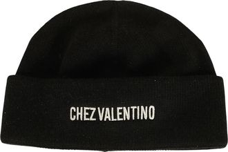 Valentino Garavani Ribbed Knit Beanie - Heren - Hoeden - Zwart - ONE Size - Katoen - Accessoires