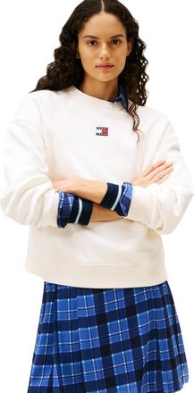 Tommy Jeans Dames-sweatshirt met badge, ronde hals en boxy pasvorm (Wit)