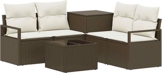 vidaXL Juego De Sof&aacute; 6 Uds. Marr&oacute;n Y Crema Blanca Vidaxl