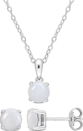 Mimi & Max 1 4/5 CT TGW Opal 2-Piece Set of Pendant with Chain and Earrings in Sterling Silver