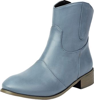 Generic Womens Ankle Boots Low-Heel Pointed Toe Elegant Western Cowboy Booties PU Leather Slip-on Boots Casual Shoes Comfortable Autumn Winter size 7.5