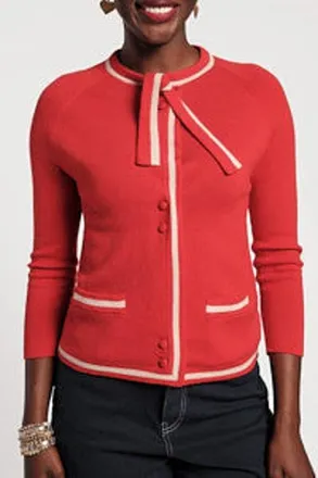 Frances Valentine Border Tie Neck Cardigan in Red/oyster at Nordstrom, Size X-Large