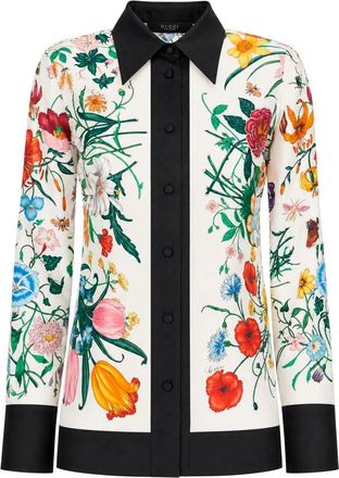 Gucci Zijde Twill Blouse met Print - Dames - Overhemden - Wit - S - Overhemden