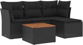 vidaXL Set De Muebles De Jard&iacute;n 5 Pzas Y Cojines Rat&aacute;n Sint&eacute;tico Negro Vidaxl
