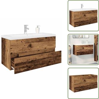 vidaXL The Living Store Mobile da Bagno con Lavabo Integrato e Rubinetto Legno Antico - Lavabo da incasso
