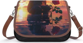 Generic Bigfoot And Red Rose Sunset Small Womens Crossbody Bags Shoulder Handbag with Adjustable Strap for Travel