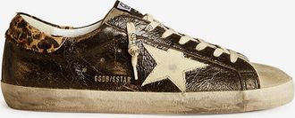 Golden Goose Niedrige Sneakers aus rissigem Leder mit Leo-Detail Super-Star