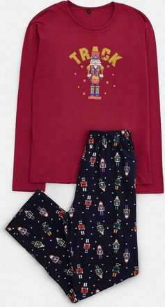 Trendyol MAN Heren Bordeauxrood Kerst- Lang, Regular fit Pyjama- Sets