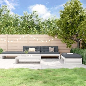 vidaXL Juego De Muebles Jard&iacute;n 5 Piezas Y Cojines Madera Maciza Blanco Vidaxl