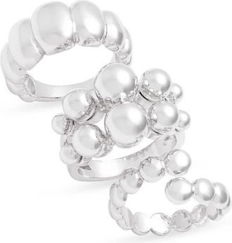 Open Edit Set of 3 Orb Textured Rings in Silver at Nordstrom, Size Medium