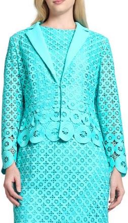 Ming Wang Geometric Lace Cutout Blazer in Calypso Blue at Nordstrom Rack, Size Xx-Small