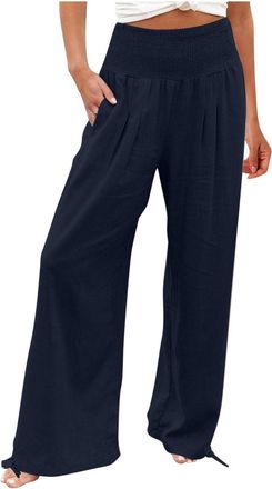 Generic Linen Pants Womens Relaxed Casual Solid Colors Cotton Pants Trendy Straight Legs Stretchy Trousers Summer Fashion Quick-dry Jogging Bottoms Outdoor Hi