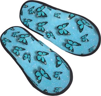 Generic Sparkling Green Butterfly Women Men Slippers Lightweight Sliders Slip On House Slippers For Indoor Outdoor Winter M