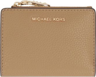 Michael Kors Portemonnee van geruwde leer met drukknoopsluiting - Dames - Portefeuilles - Beige - ONE Size - Leer - Accessoires