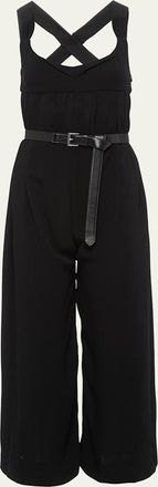Prada Leather Belted Wide-Leg Crepe Jumpsuit