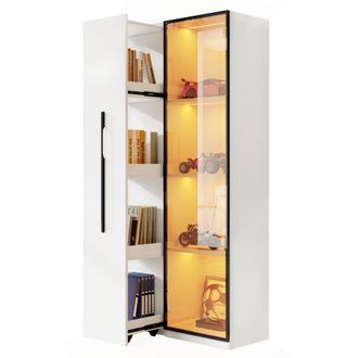 STILVORA Vitrina Librer&iacute;a Con 1 Puerta, Caj&oacute;n Lateral Extra&iacute;ble Con Ruedas Y Led, En Mdf, Blanco, 70&times;40&times;160 Cm