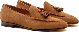 Martin Dingman Mens Bologna Italian Suede Tassel Loafer In French Roast