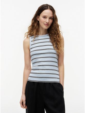 Tommy Hilfiger Womens Slim Fit Tank Top - Breeze Blue / Black Stripe - XS