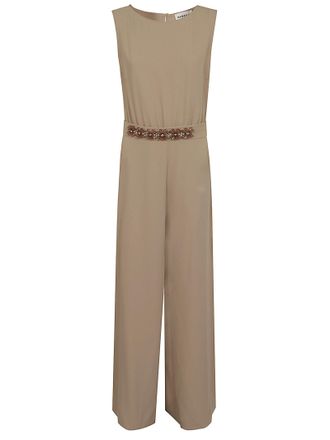 P.A.R.O.S.H. Beige Floral Applique Jumpsuit with Keyhole Back