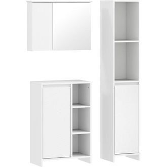 HOMCOM Homcom - Conjunto De Ba&ntilde;o Incluye 1 Columna Auxiliar De Ba&ntilde;o 1 Armario De Ba&ntilde;o 1 Armario De Pared Con Espejo Con Estantes Ajustables Blanco