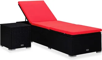 vidaXL Tumbona Con Coj&iacute;n Y Mesita De Rat&aacute;n Sint&eacute;tico Rojo Vidaxl