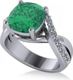 Allurez Twisted Cushion Emerald Engagement Ring 14k White Gold (4.16ct)