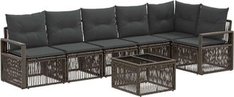 vidaXL Conjunto De Sof&aacute;s De Jard&iacute;n 7 Uds. Gris Rat&aacute;n Sint&eacute;tico Vidaxl