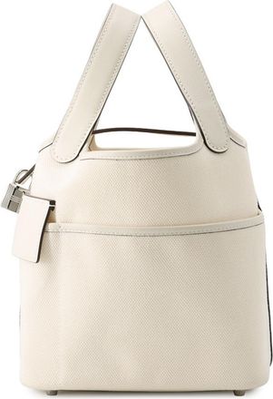 Herm&egrave;s Picotin Silver Swift Leather Handbag Tote Bag (Pre-Owned)