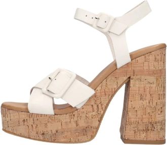 Notre-V Schoenen, Dames, Wit, 40 EU, Leer, Block Heel Sandal 618009