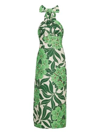 Cara Cara Perla floral-print halterneck midi dress - women - Linen/Flax/Cotton - 0 - Green