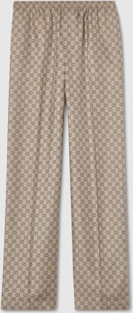 Gucci Printed Silk Twill Pants, Size 44, Beige, Ready-to-wear