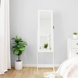 Berkfield Home Mirror Jewellery Cabinet with LED Lights Free Standing White